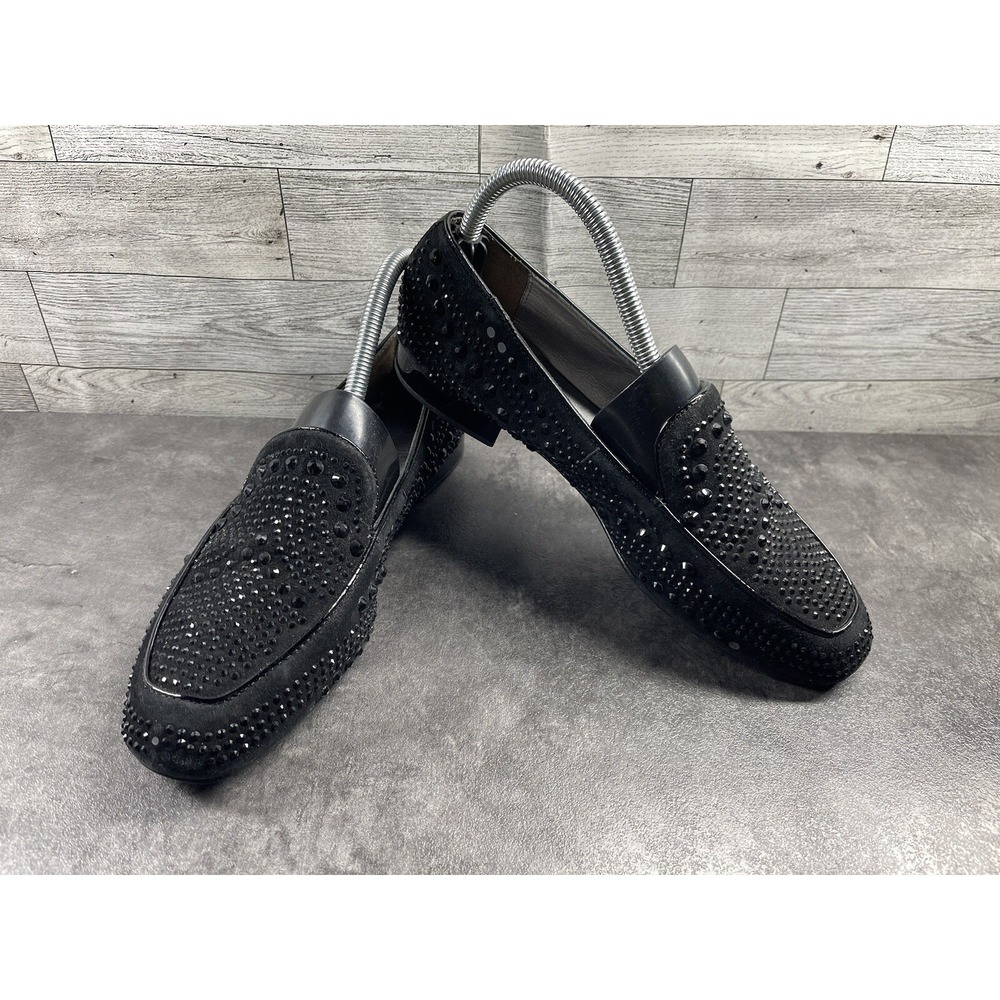 Donald J Pliner Elanasp Rhinestone Loafers Black Suede Shoes Womens 8M Spain